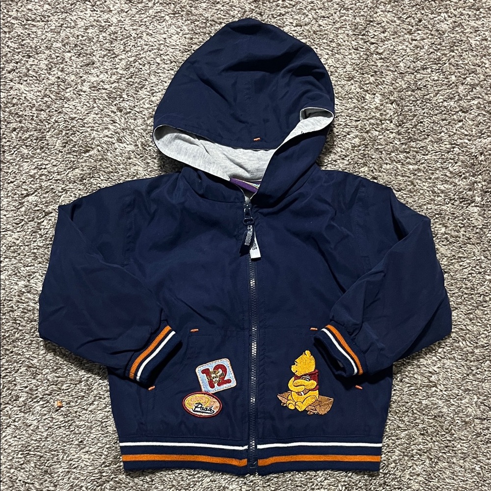 Vintage Winnie the Pooh Navy Blue Zip Up Football Themed Jacket‎ with Hood 24M